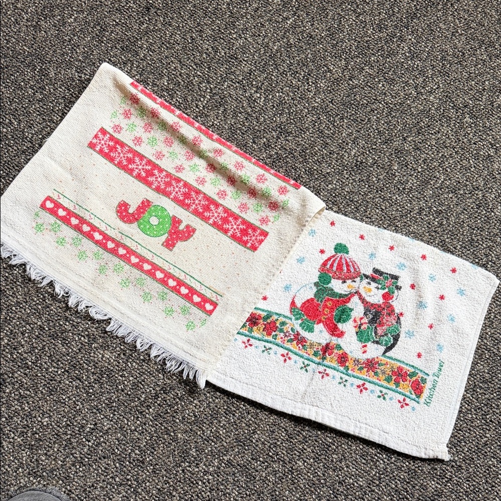 Festive 'JOY' & Snowman Holiday vintage Kitchen Towels